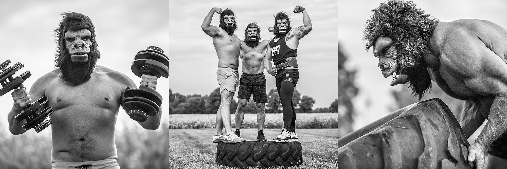 The Gorilla Squad posing with workout equipment